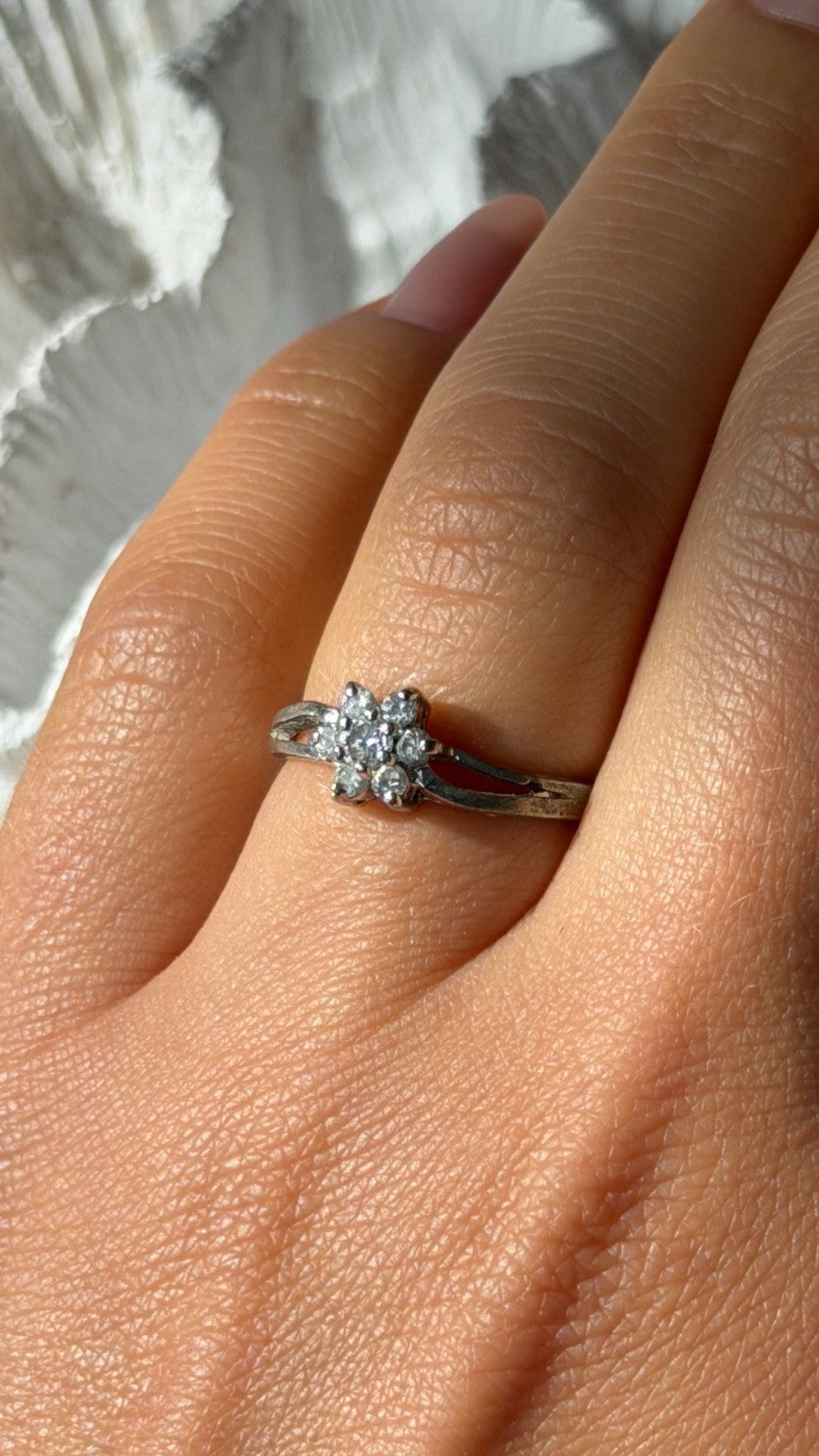 925 Sterling Silver White Topaz Flower Ring Size 6