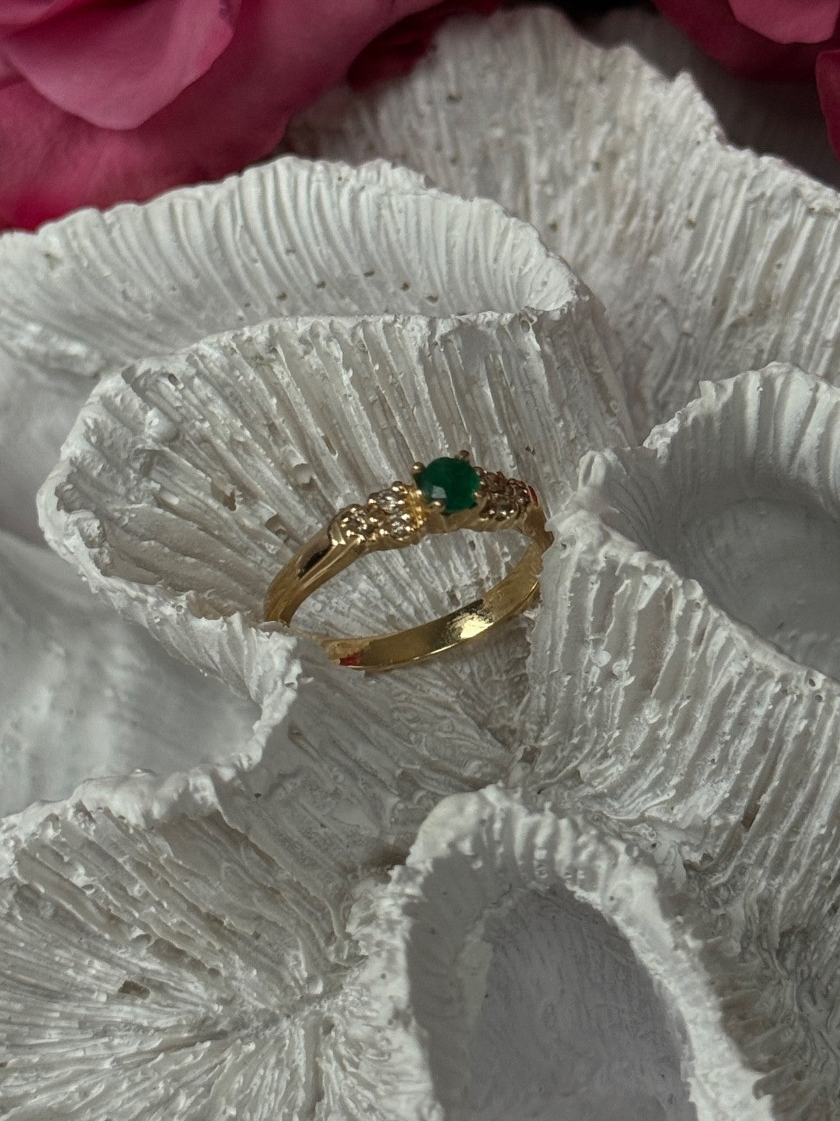 14K Yellow Gold Emerald & Diamond Ring Size 7