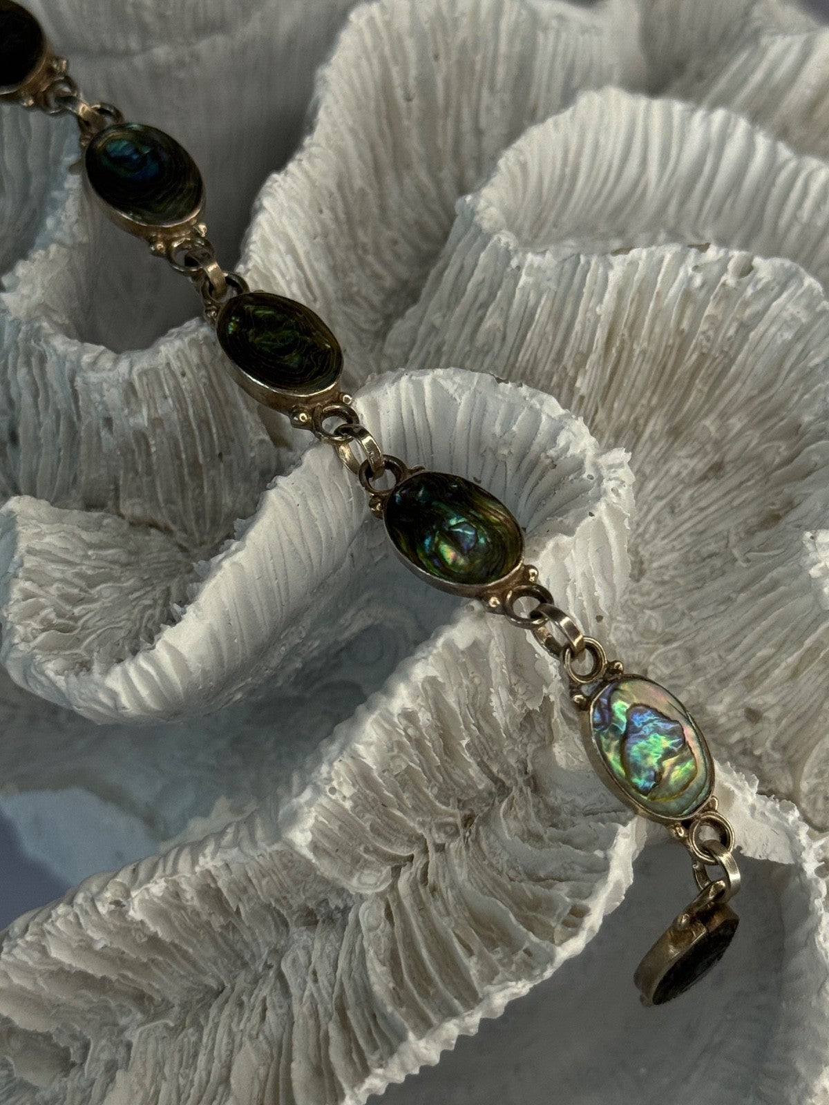Vintage 925 Sterling Silver Abalone Bracelet Length 6.5
