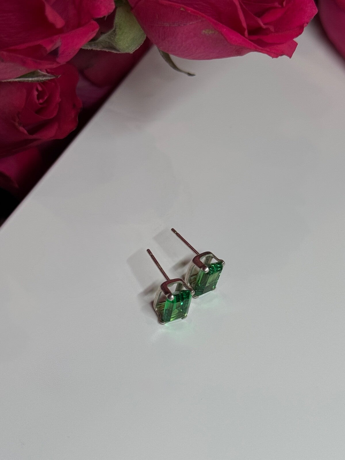 925 Sterling Silver Green Peridot Earrings Length 8 Mm
