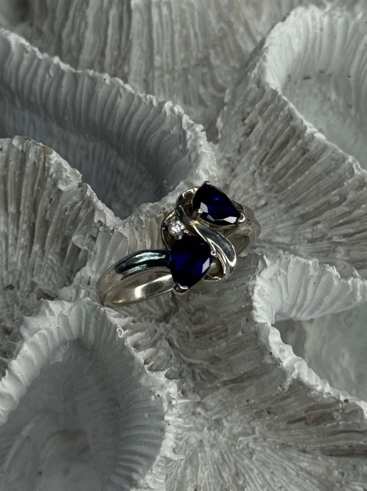 925 Sterling Silver Sapphire & Cz Ring Size 9