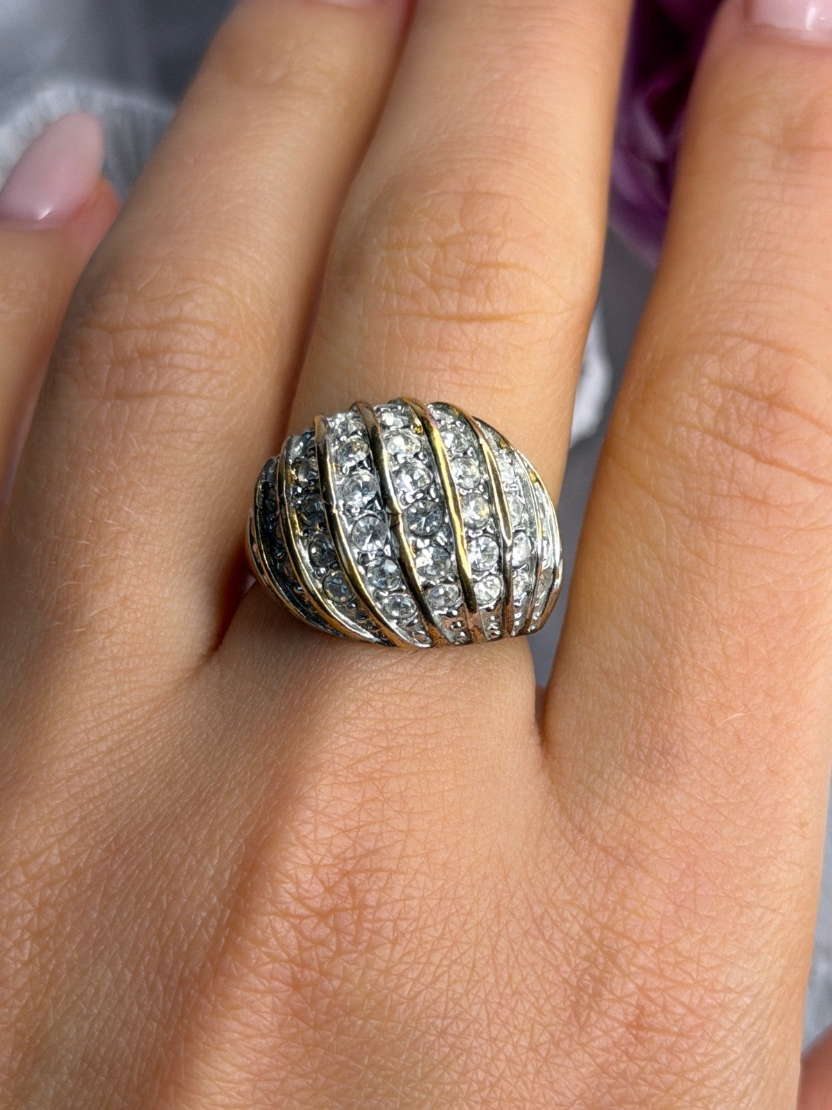 925 Sterling Silver Gold Plated Cz Ring Size 8