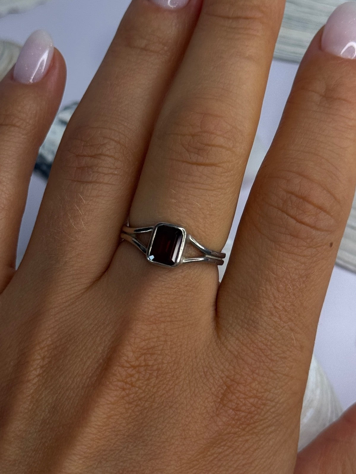 Classy 925 Sterling Silver Garnet Ring Size 8