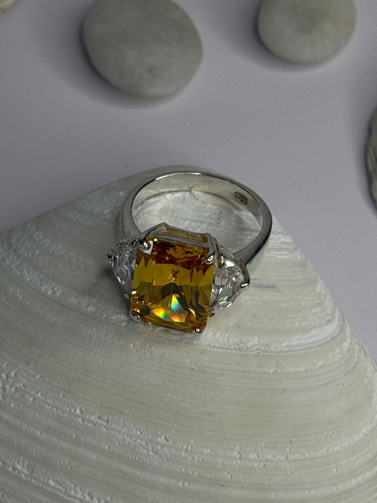 925 Sterling Silver Citrine & Beryl Ring Size 11