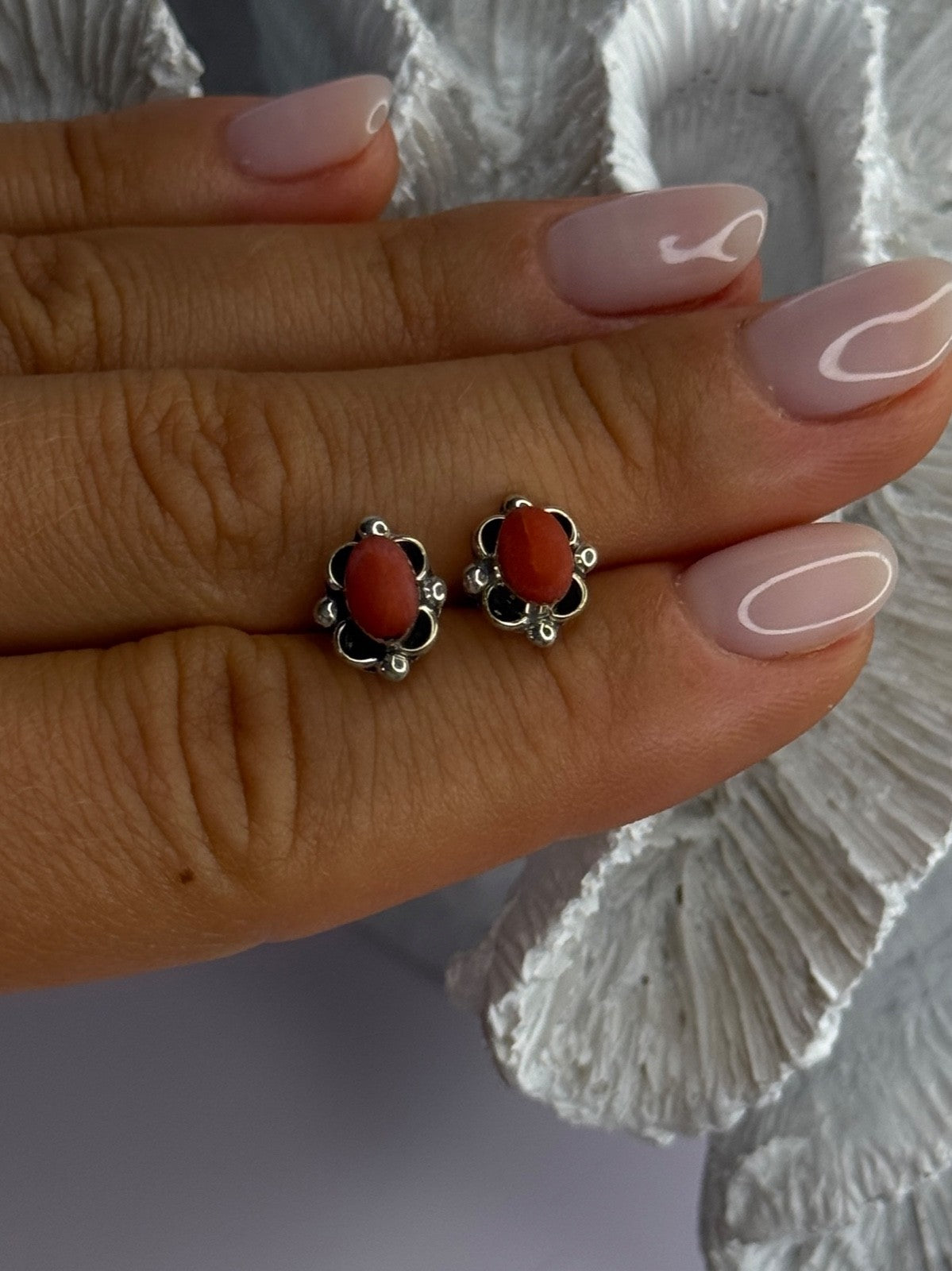 925 Sterling Silver Carnelian Stud Earrings Length 0.40 Inch