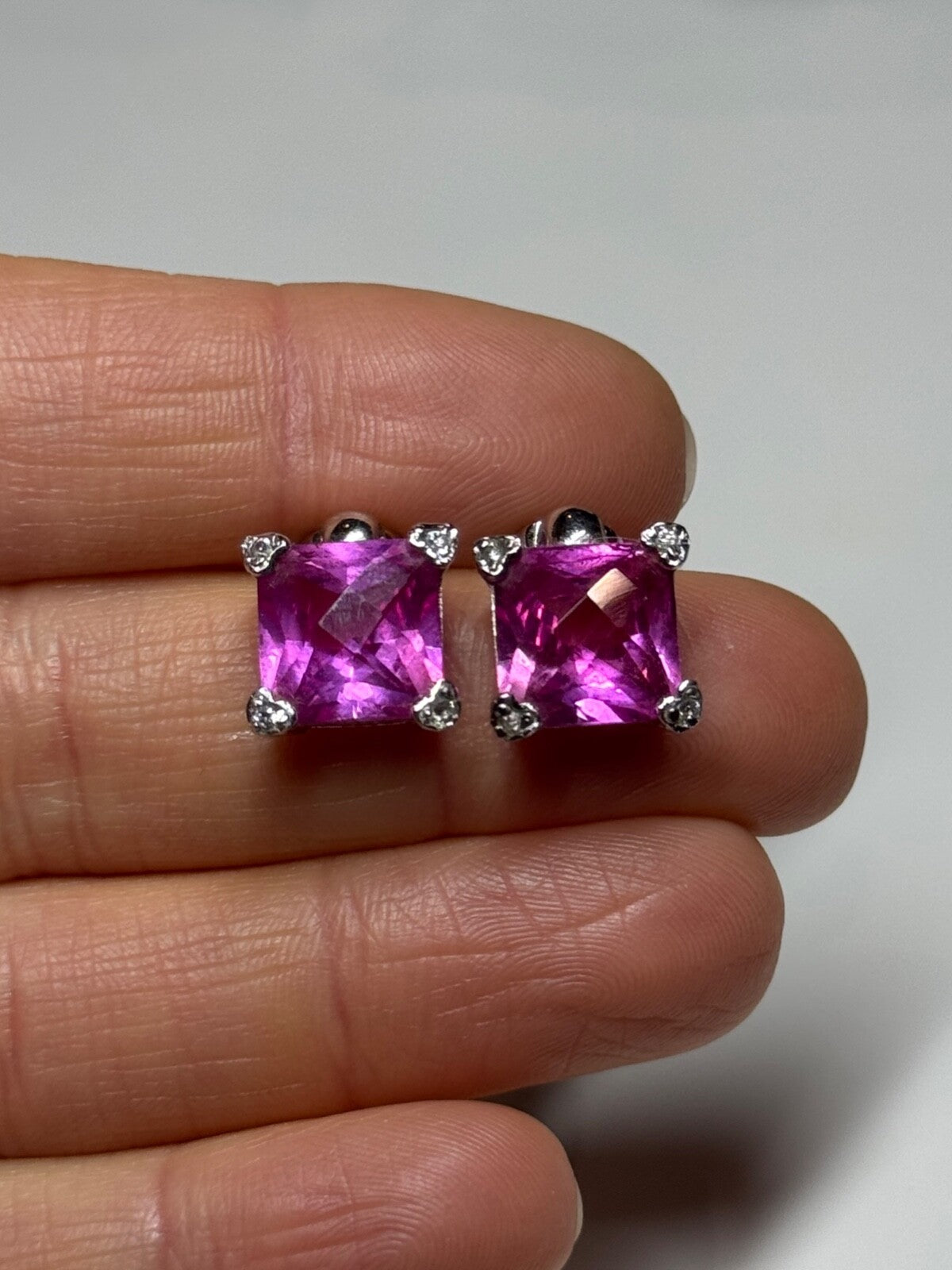 925 Sterling Silver Pink Topaz Earrings Length 0.5 Inch