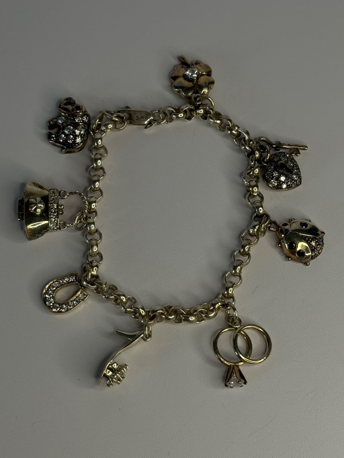 925 Sterling Silver Lovely Charms Sapphire CZ Bracelet Length 7