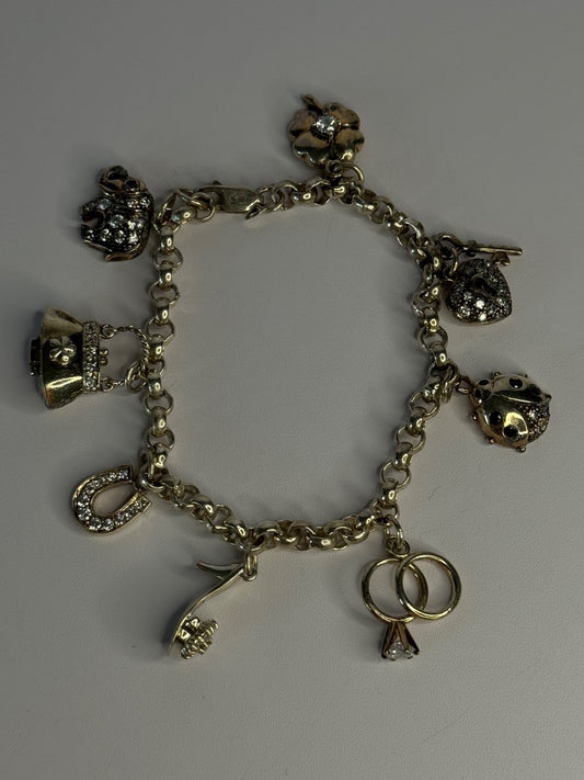 925 Sterling Silver Lovely Charms Sapphire CZ Bracelet Length 7