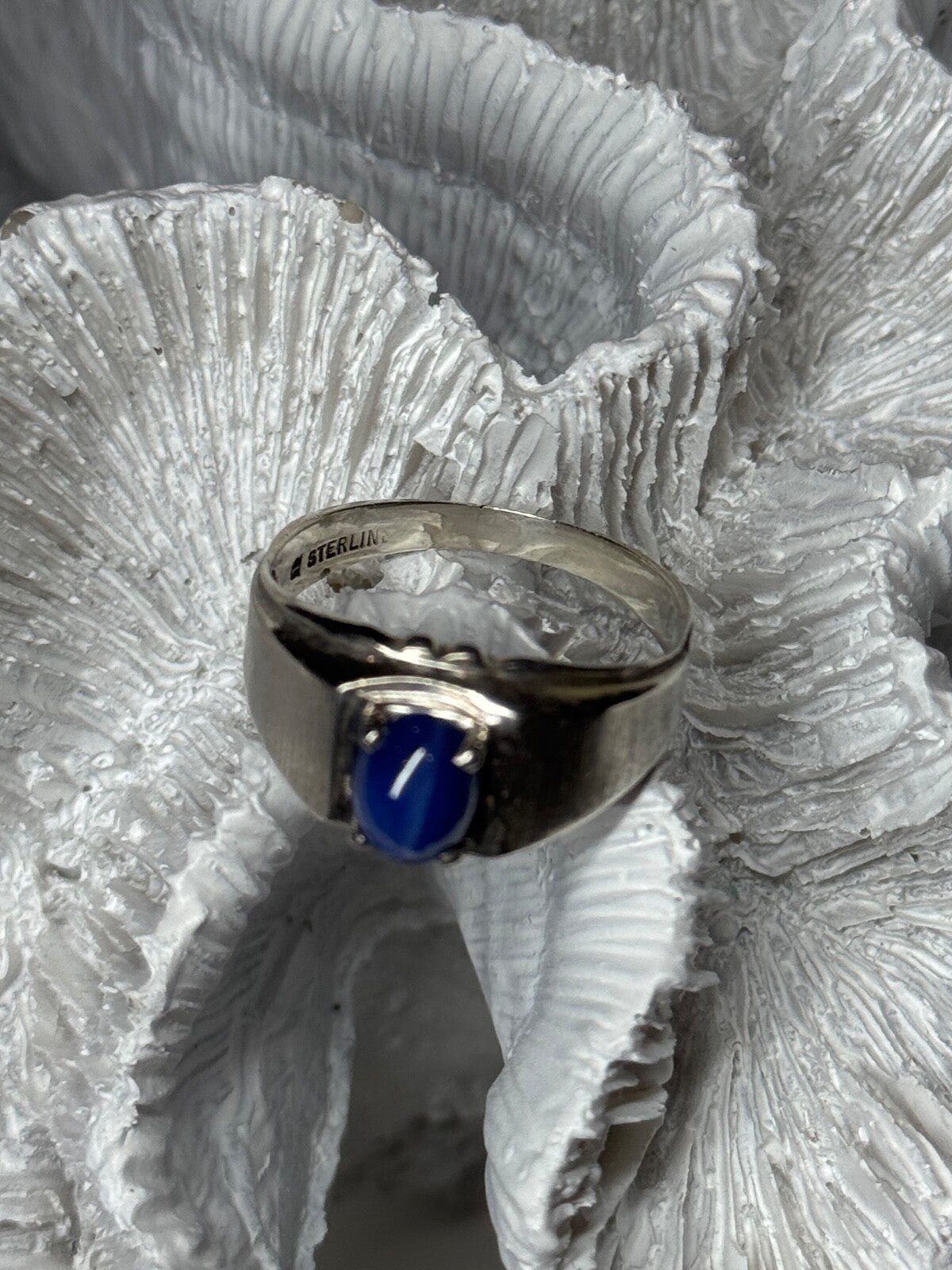 Men'S 925 Sterling Silver Star Sapphire Ring Size 10