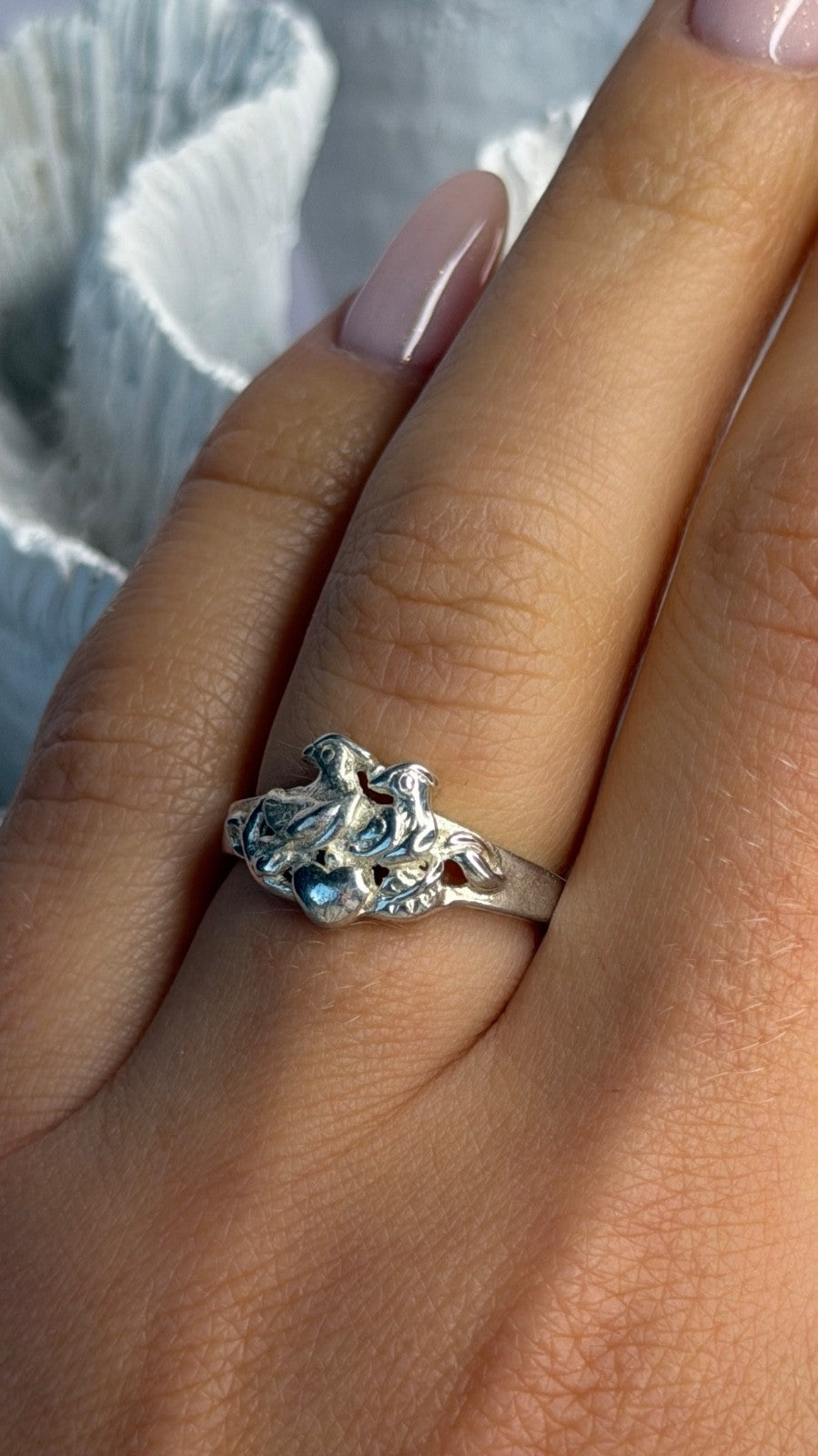 925 Sterling Silver Birds Heart Ring Size 6.5