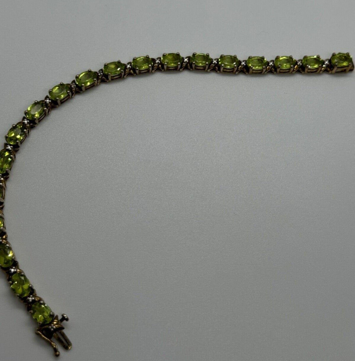 925 Sterling Silver Gold Plated Peridot & Diamonds Bracelet 7.5 in