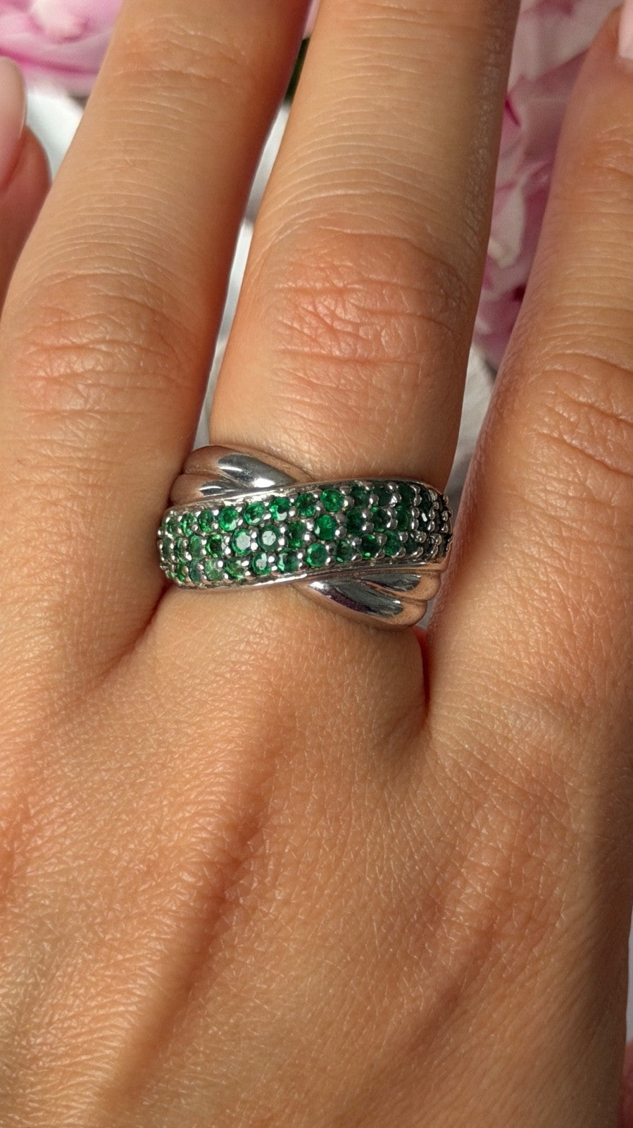 925 Sterling Silver Emerald Ring Size 7