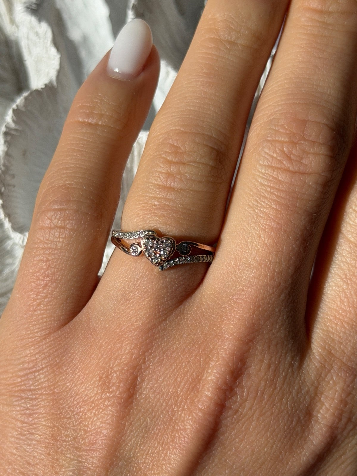 925 Sterling Silver & 10K Rose Gold Colorless Sapphire Ring Size 6