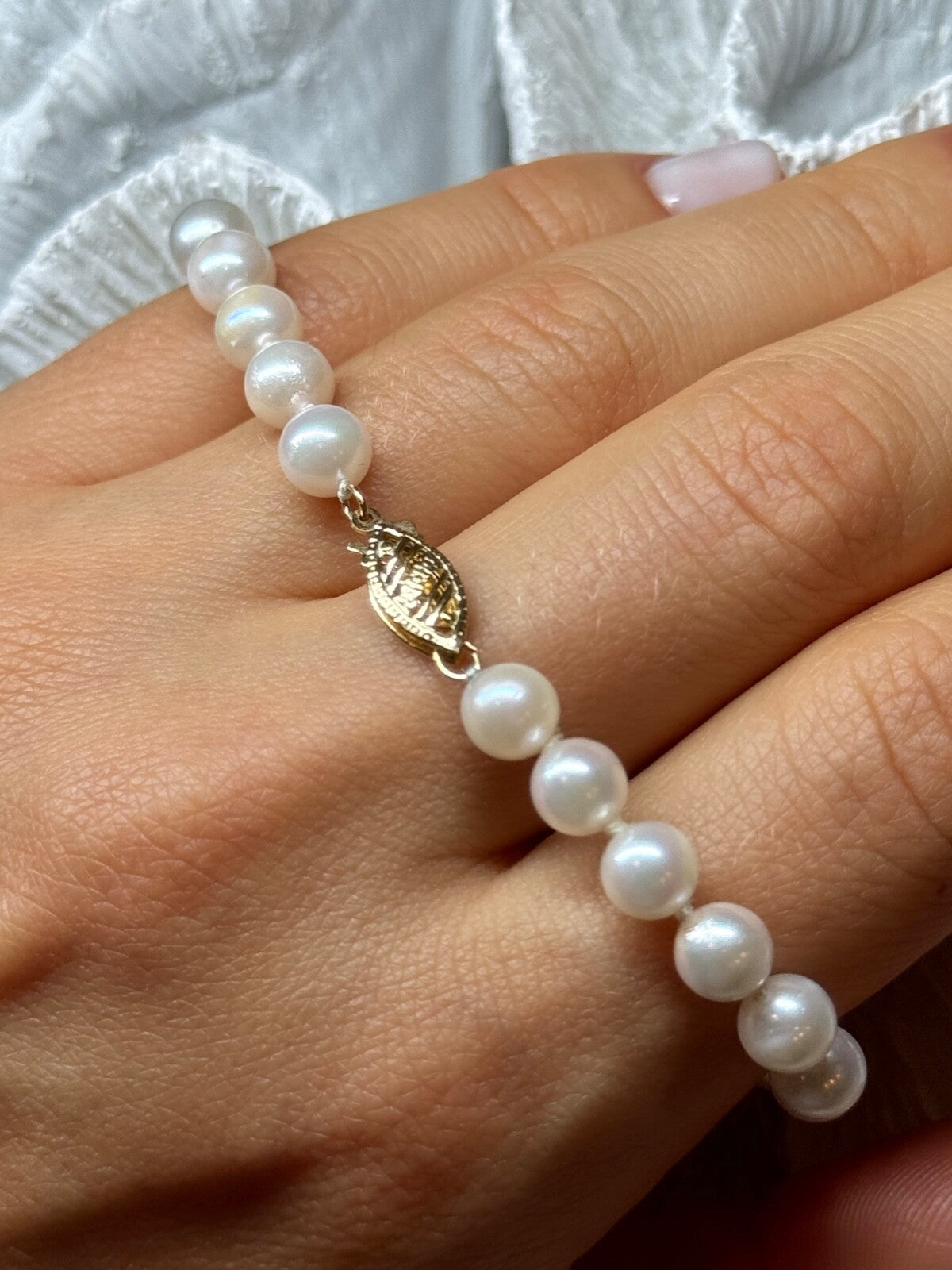 14K Yellow Gold Clasp Fresh Water Pearl Bracelet 7 Inch