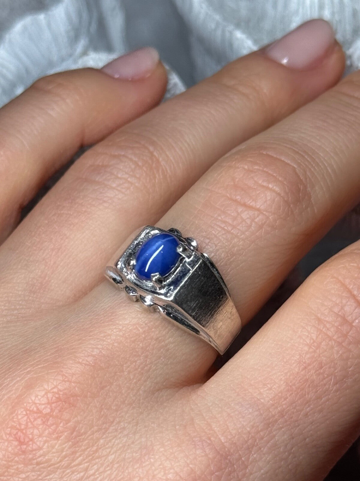 Men's 925 Sterling Silver Star Sapphire Ring Size 8.5