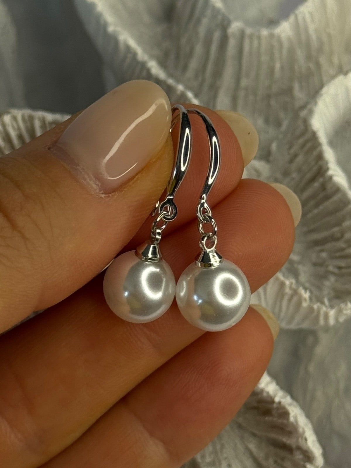 925 Sterling Silver Pearl Earrings Length 1.20 Inch