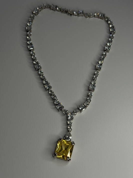 Beautiful 925 Sterling Silver Citrine & Beryl Necklace Length 18 Inch