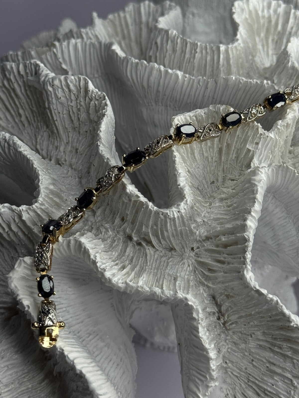 925 Sterling Silver Gold Plated Sapphire & Diamond Bracelet Length 7.5