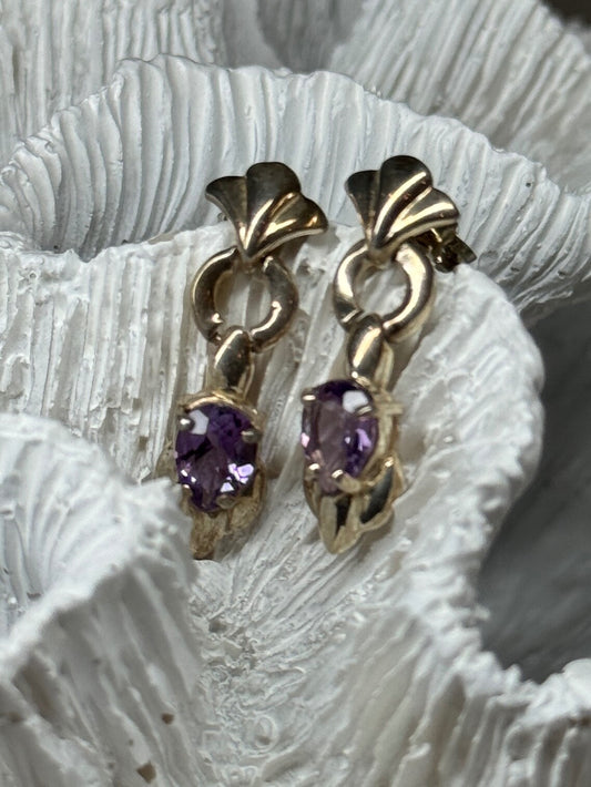 925 Sterling Silver Amethyst Earrings Length 1 Inch