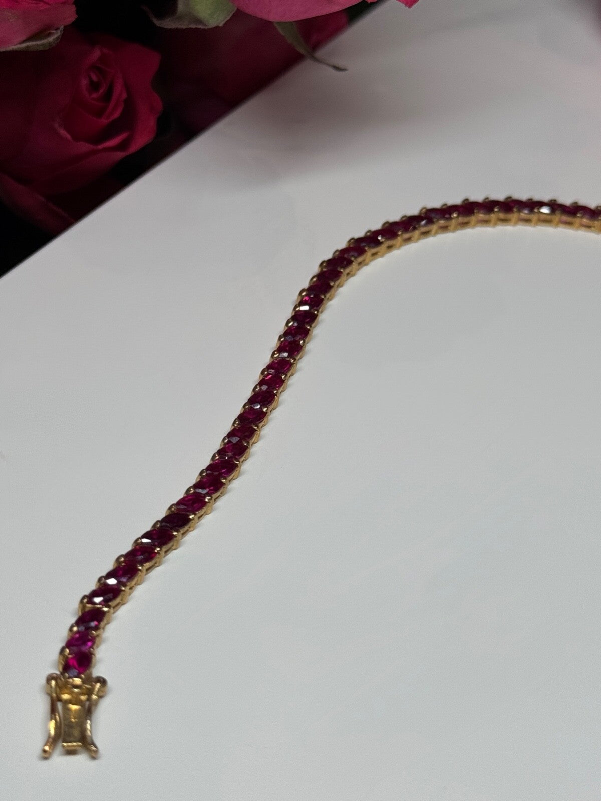 925 Sterling Silver Gold Plated Ruby Bracelet Length 7.5
