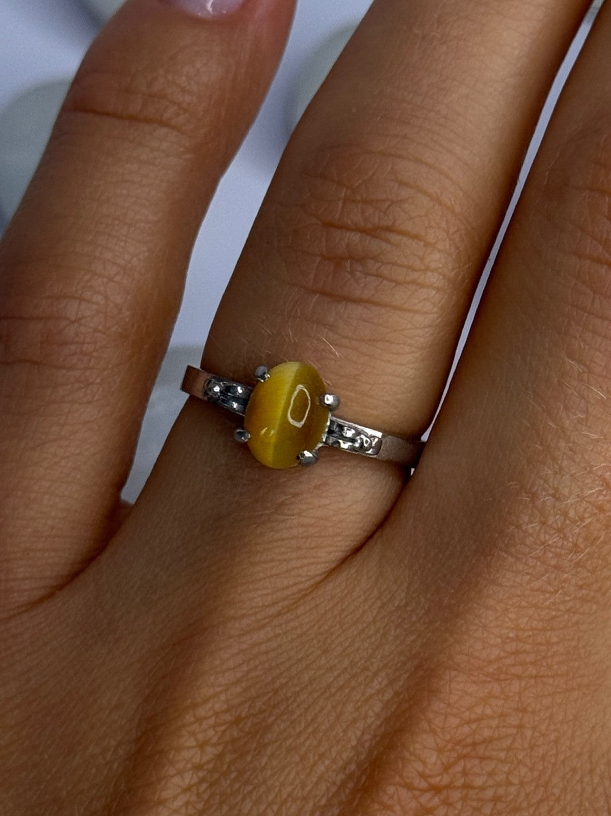 925 Sterling Silver Yellow Jade Ring Size 7