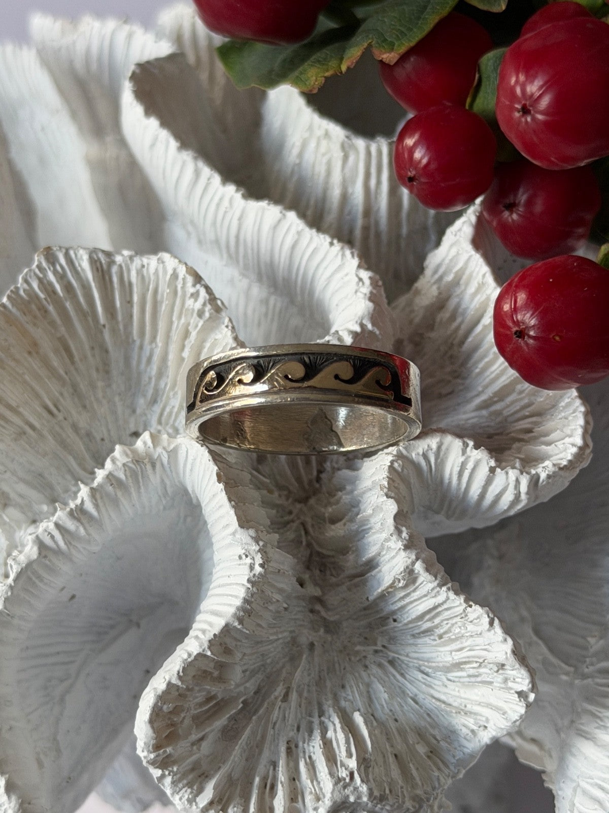 Scott Skeets Navajo 925 Sterling Silver & 14K Yellow Gold Ring Size 12