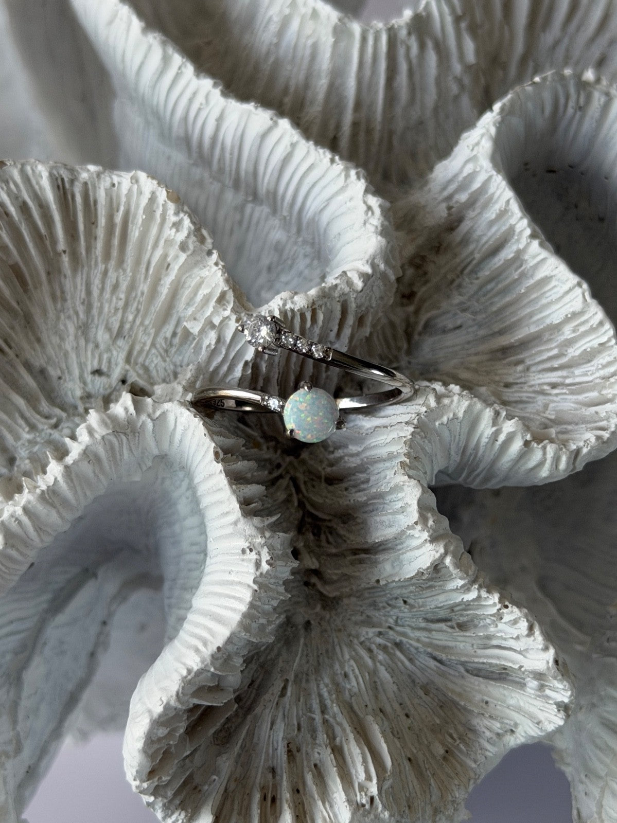 Adjustable 925 Sterling Silver Opal & Beryl Ring