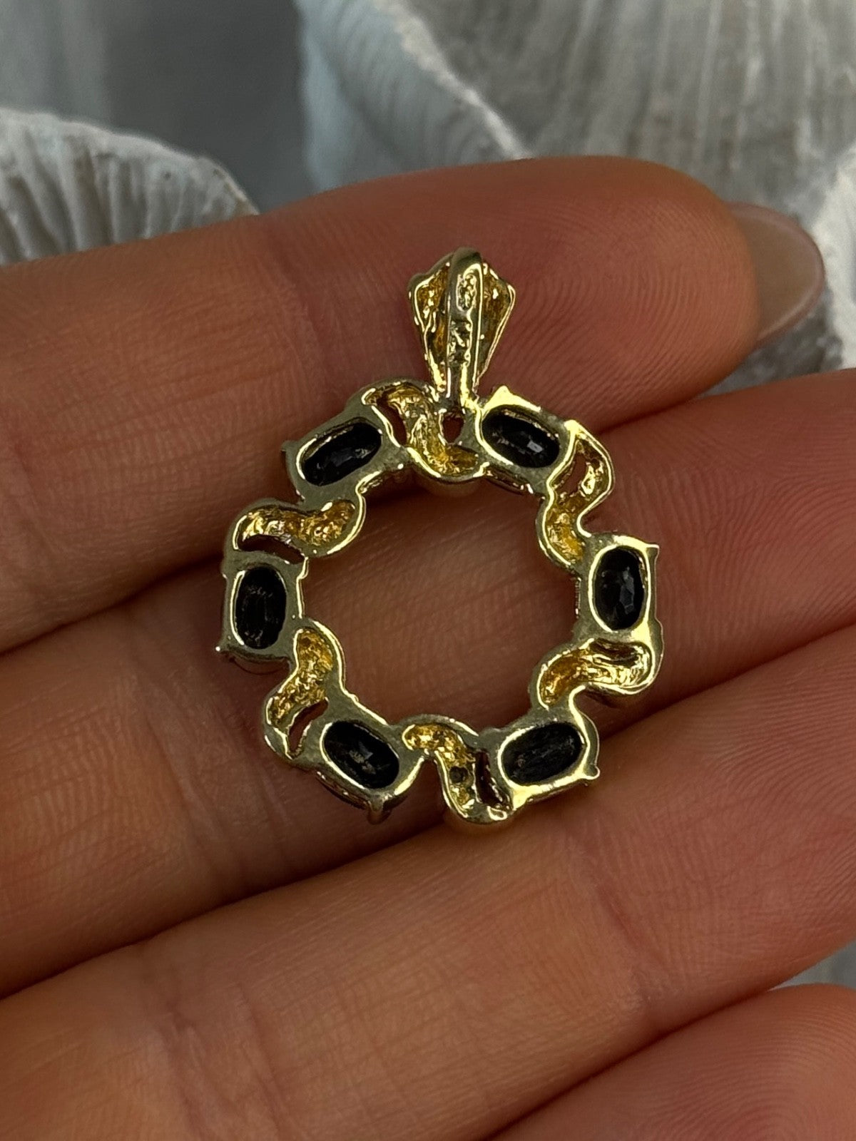925 Sterling Silver Gold Plated Sapphire Pendant Length 1.15 Inch