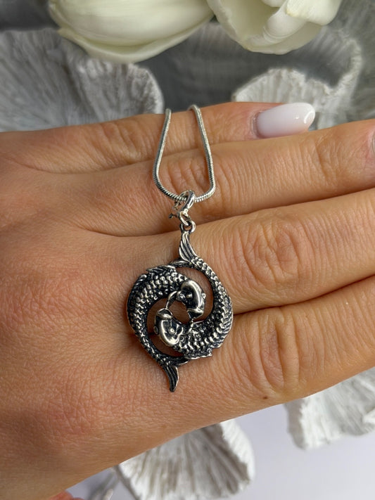 925 Sterling Silver Pisces Zodiac Necklace Length 20 in