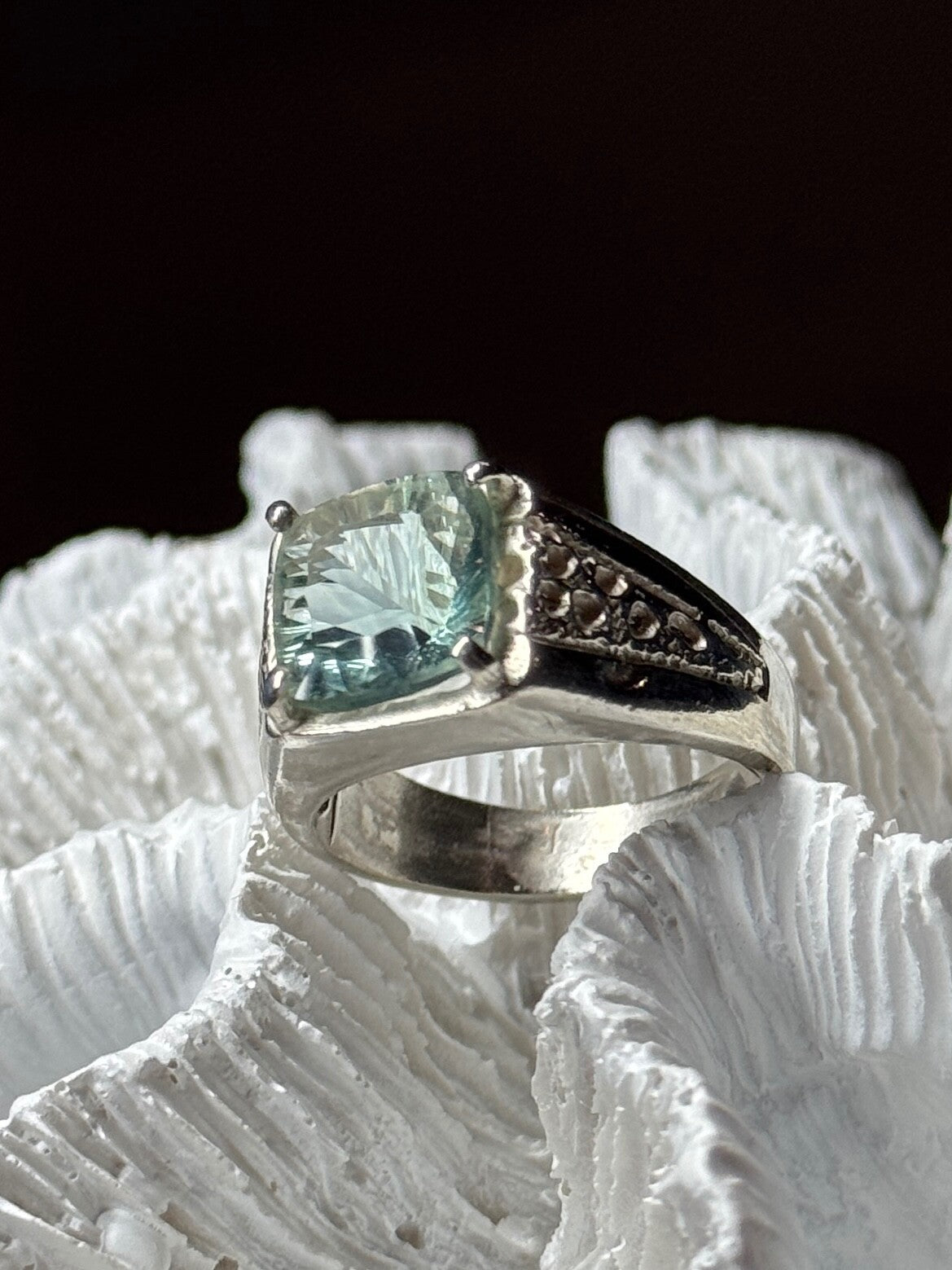 925 Sterling Silver Prasiolite Men'S Ring Size 9