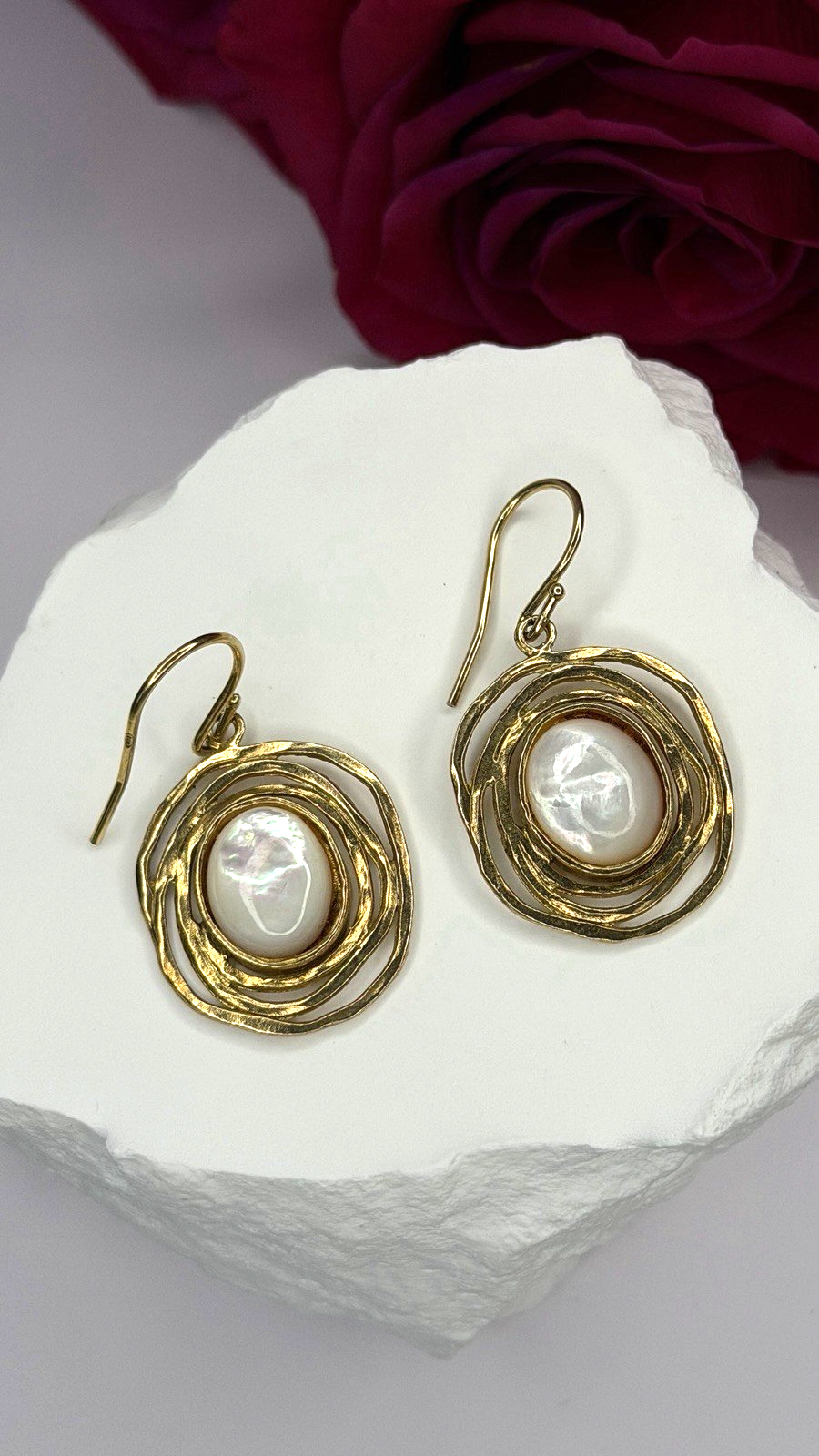 Israel 925 Sterling Silver Gold Plated Moonstone Earrings