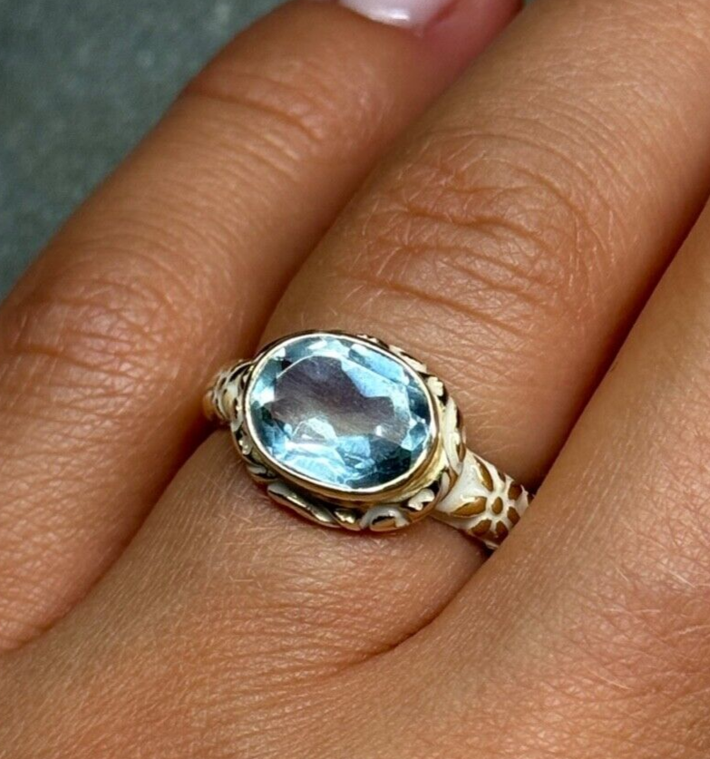 925 Sterling Silver Gold Plated Topaz Ring Size 6