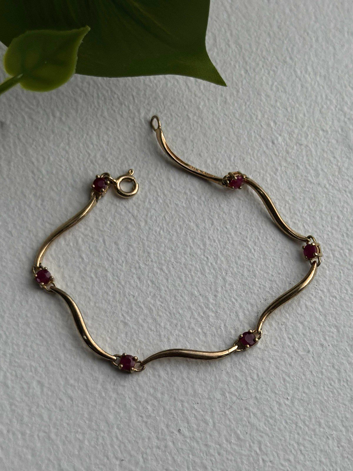 Elegant 925 Sterling Silver Gold Plated Ruby Bracelet 7