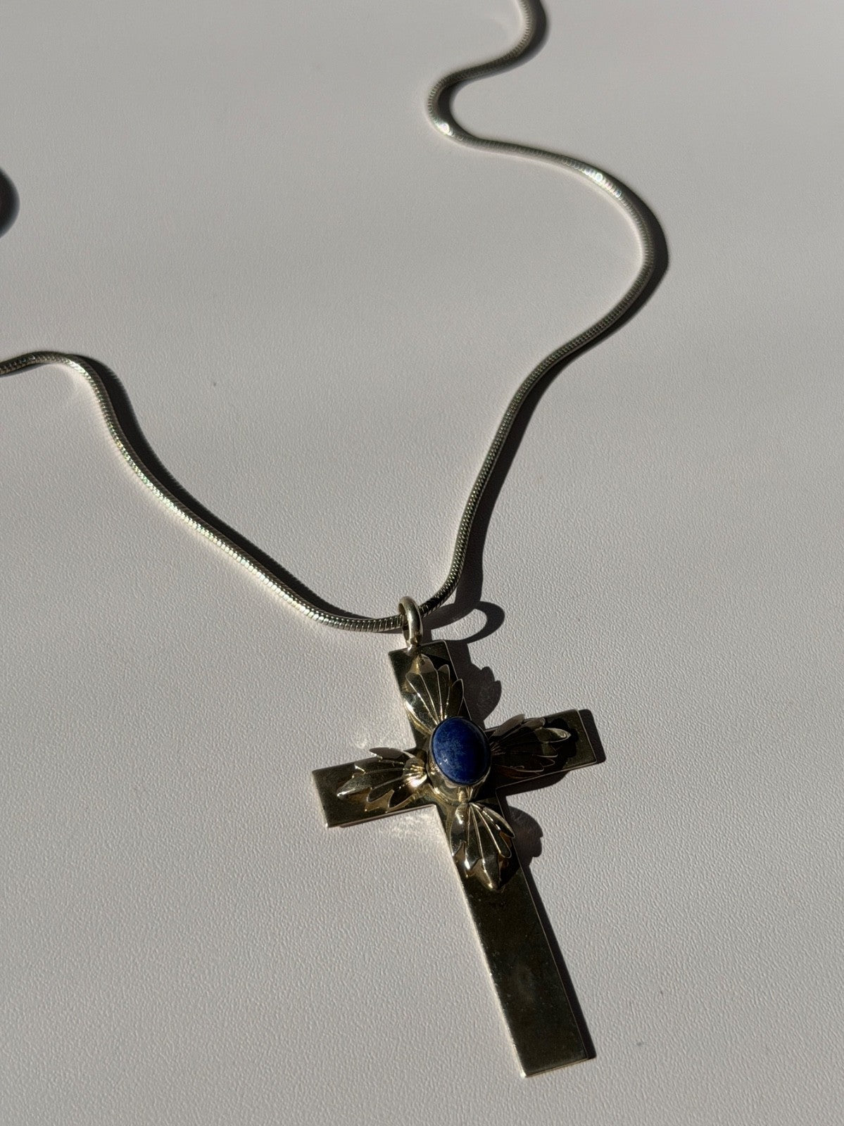 Vintage 925 Sterling Silver Sodalite Cross Necklace Length 18 in