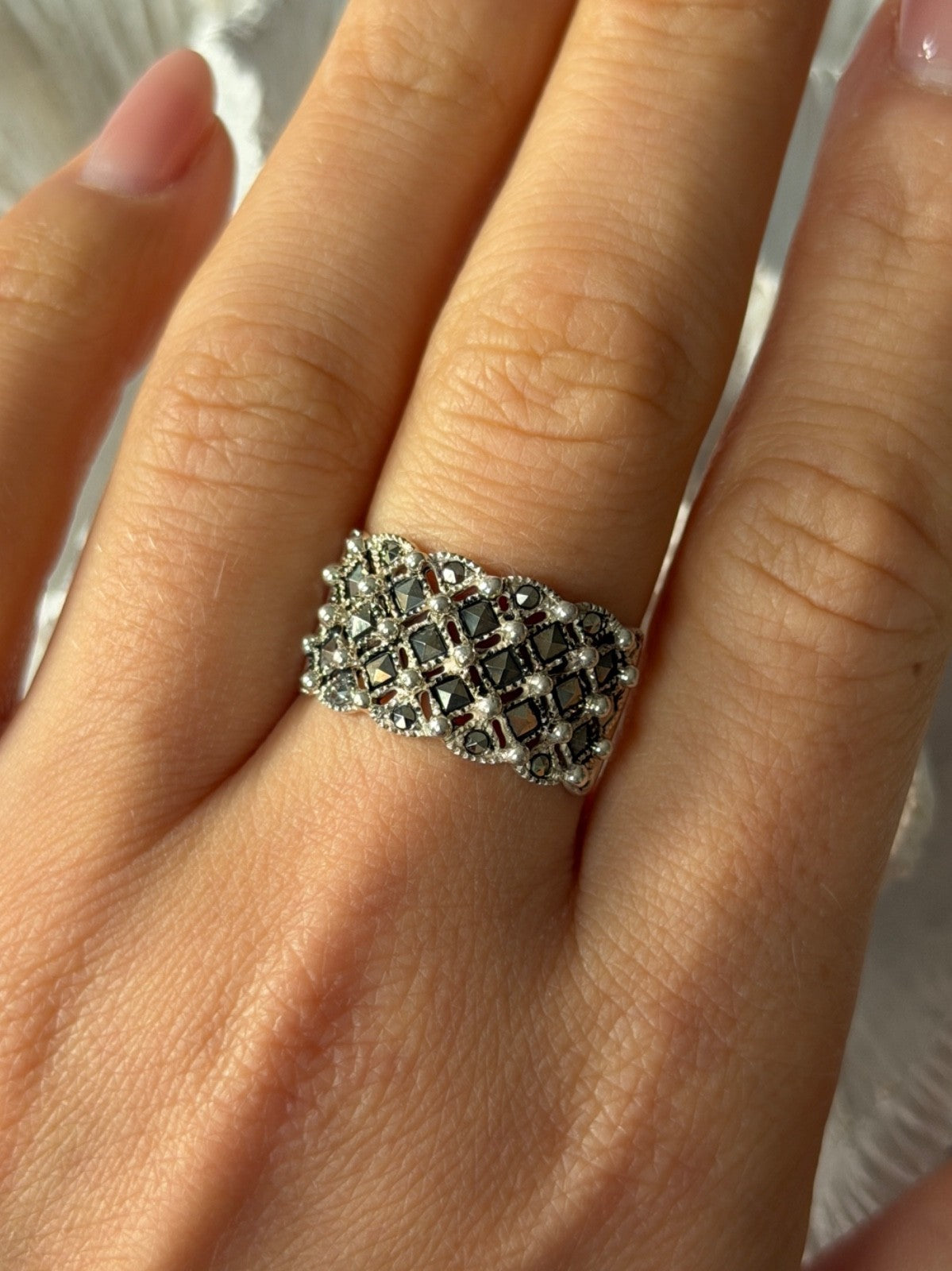 Vintage 925 Sterling Silver Marcasite Ring Size 8