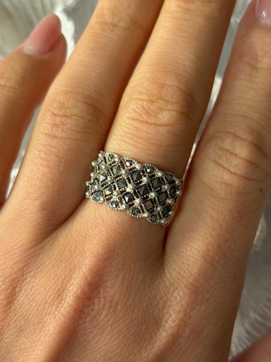 Vintage 925 Sterling Silver Marcasite Ring Size 8