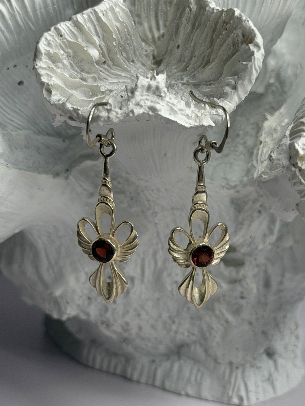 925 Sterling Silver Garnet Dangle Earrings