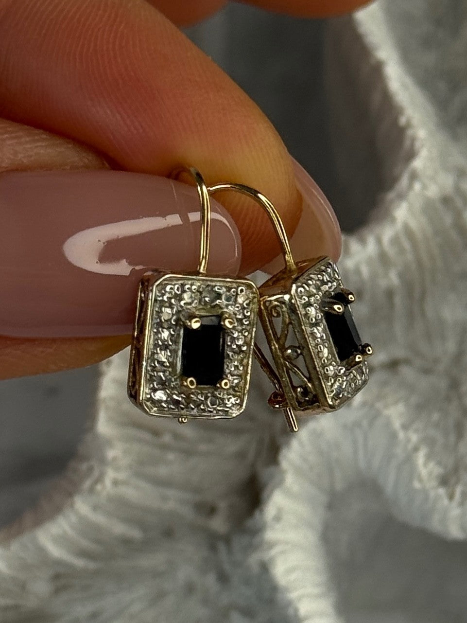 925 Sterling Silver Gold Plated Sapphire Earrings Length 0.70 Inch