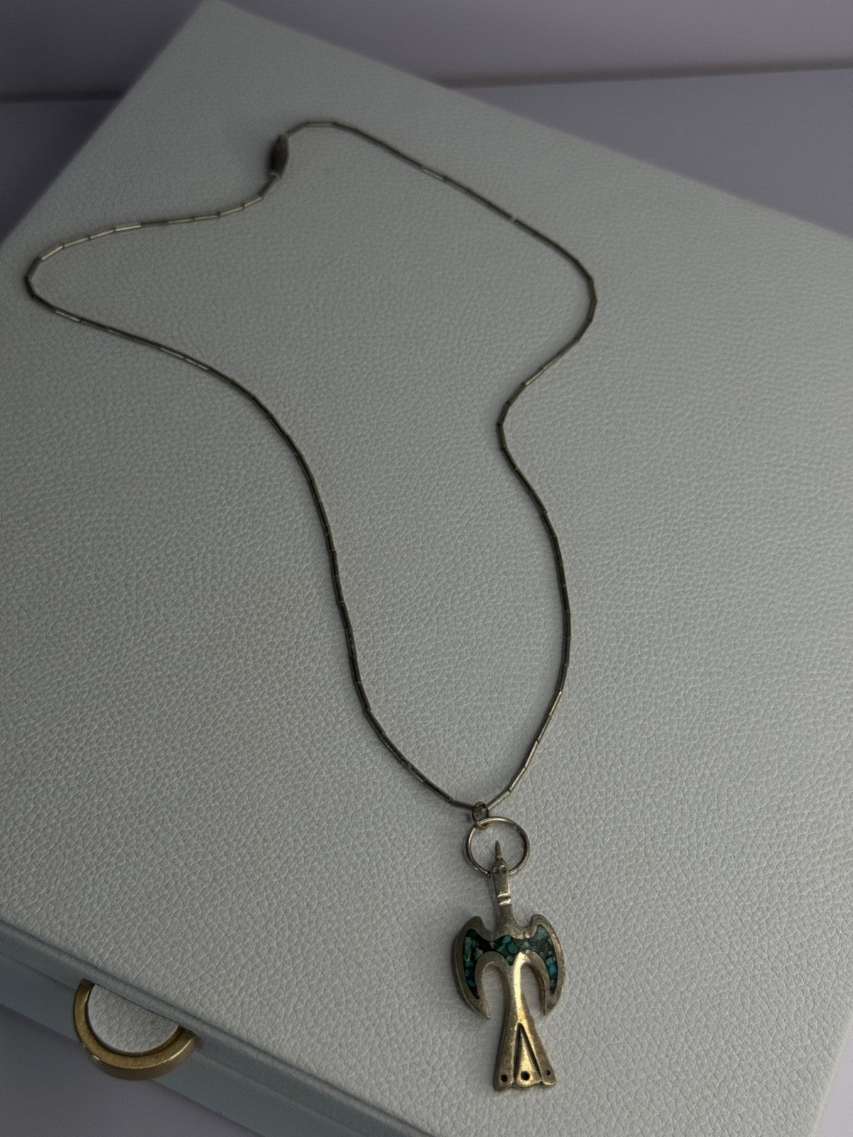 Native American 925 Sterling Silver Turquoise Peyote Bird Necklace