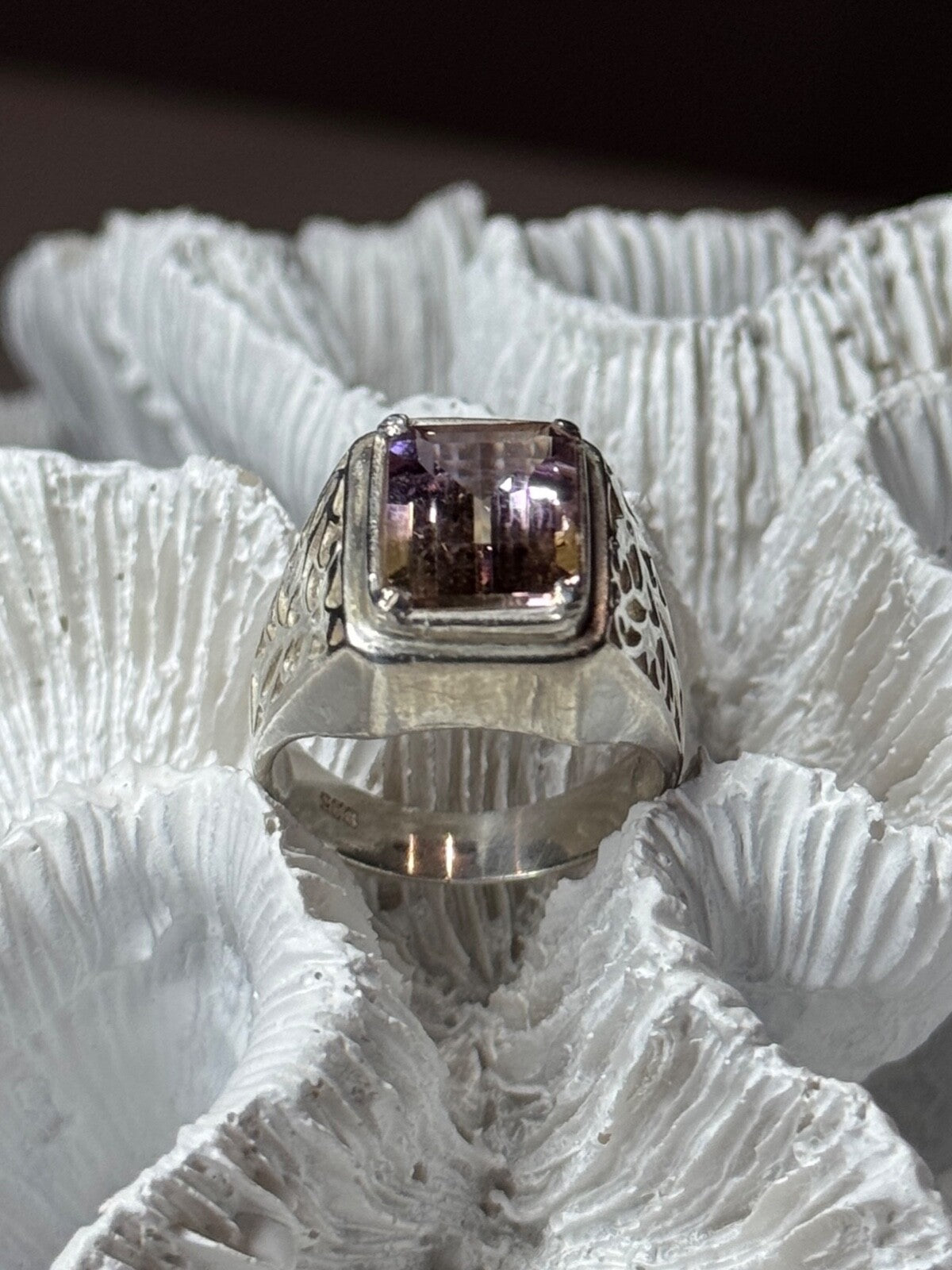 925 Sterling Silver Spinel Men's Ring Size 8