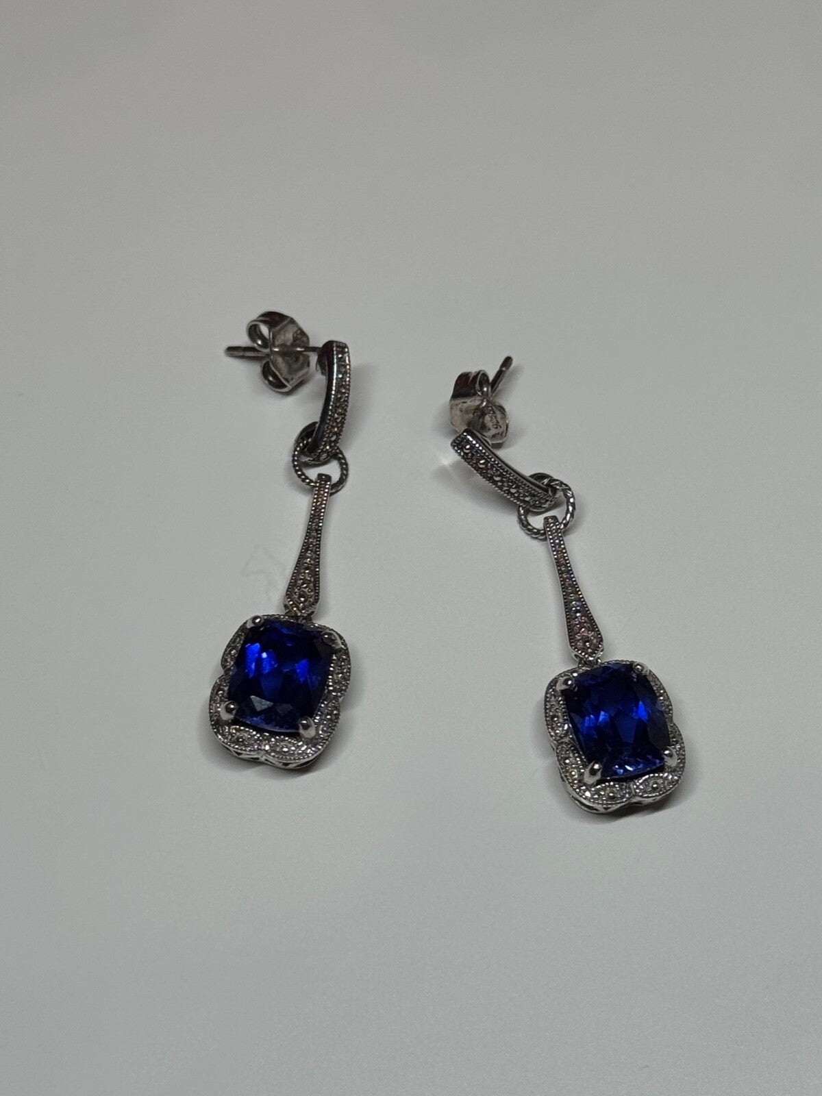 925 Sterling Silver Sapphire Earrings Length 1.5 Inch