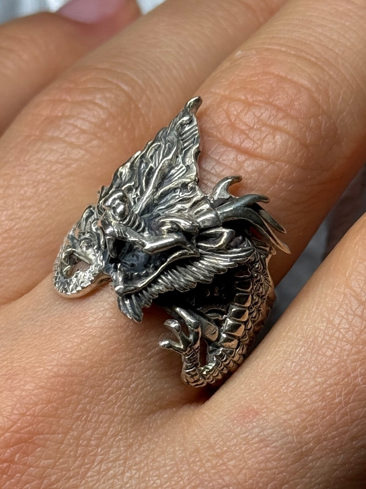 925 Sterling Silver Dragon Ring Size 9
