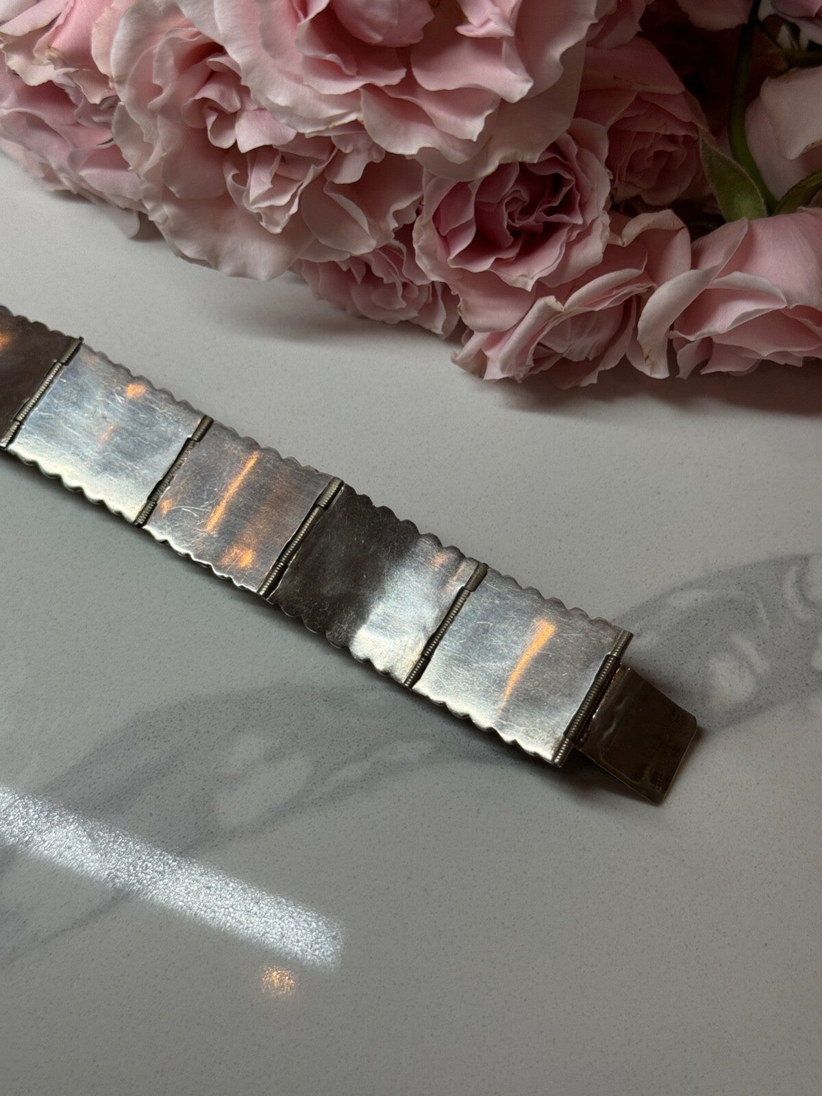 Vintage 925 Sterling Silver Green Jade Bracelet Length 7 in