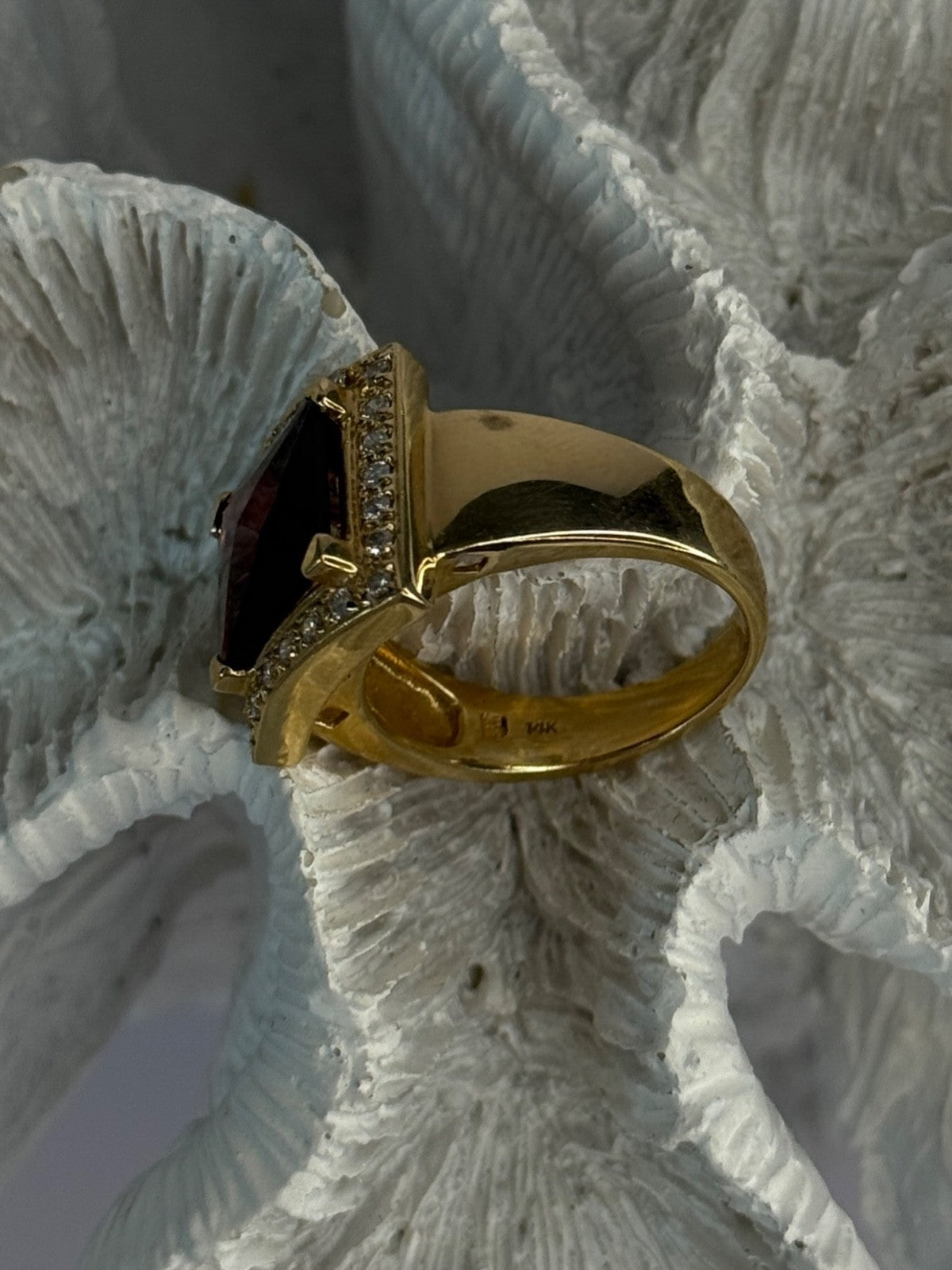 14K Yellow Gold Rubellite & Beryl Ring Size 8