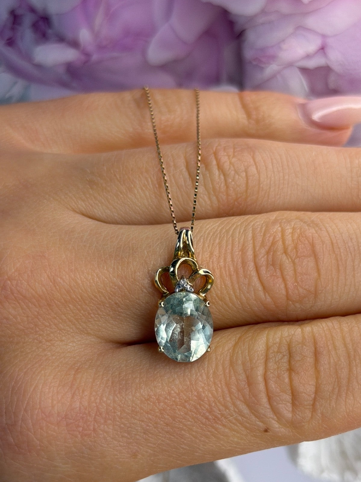 10K Yellow Gold Prasiolite & Diamond Necklace Length 18 Inch