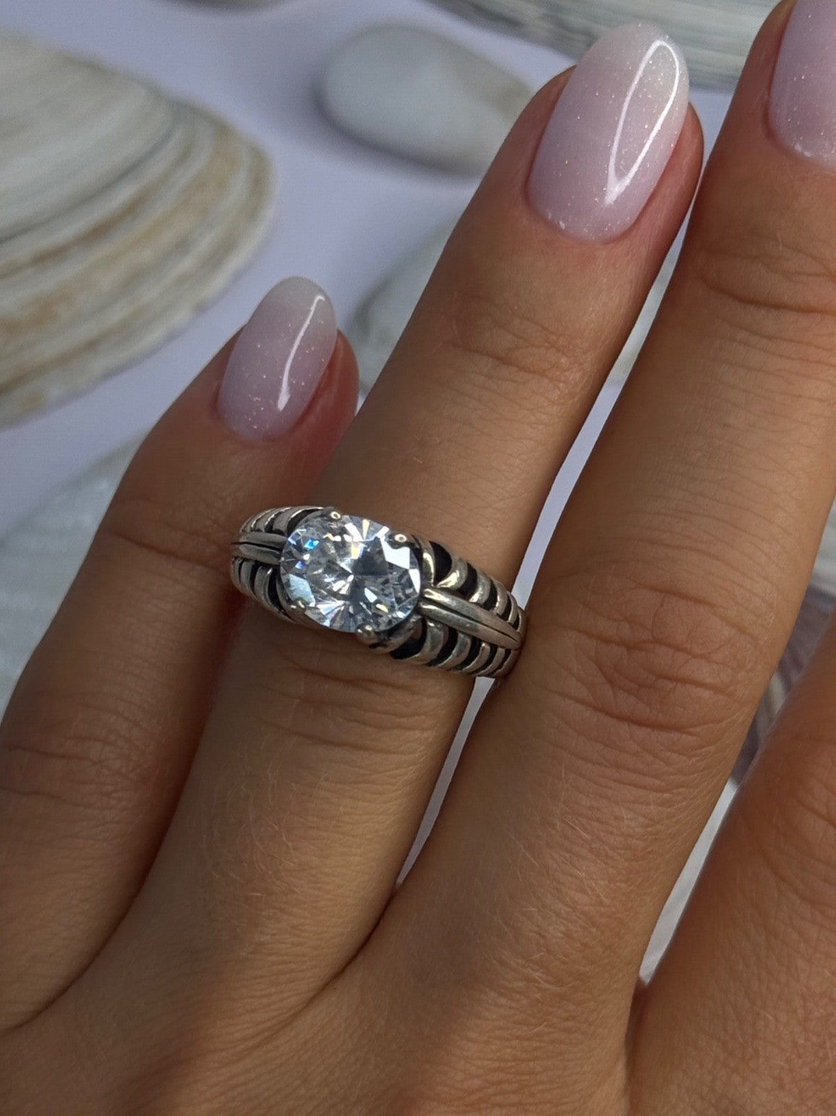 Kabana 925 Sterling Silver Cz Ring Size 6
