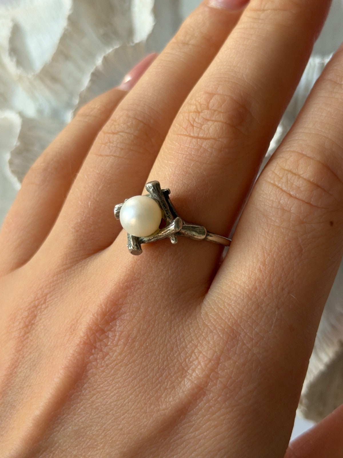 925 Sterling Silver Pearl Ring Size 9