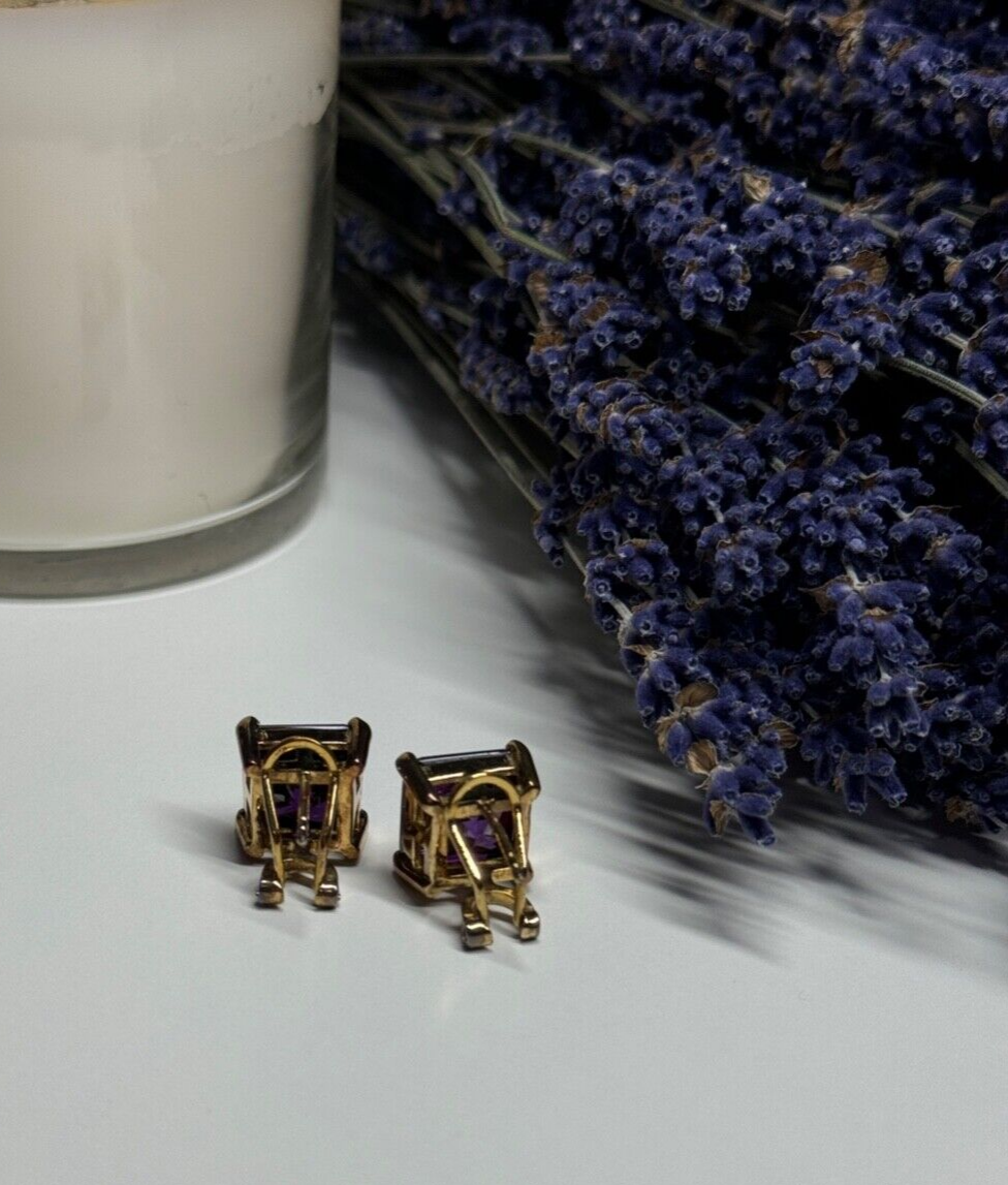 925 Sterling Silver Gold Plated Amethyst Earrings