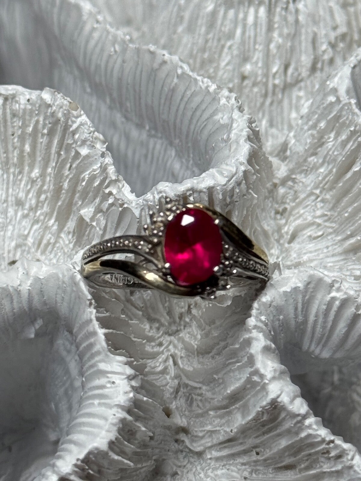 925 Sterling Silver & 10k Yellow Gold Ruby Ring Size 6