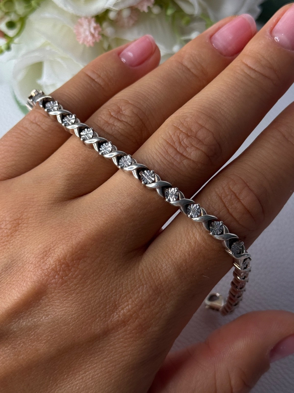 Classy 925 Sterling Silver Diamonds Bracelet Length 6.5 Inch